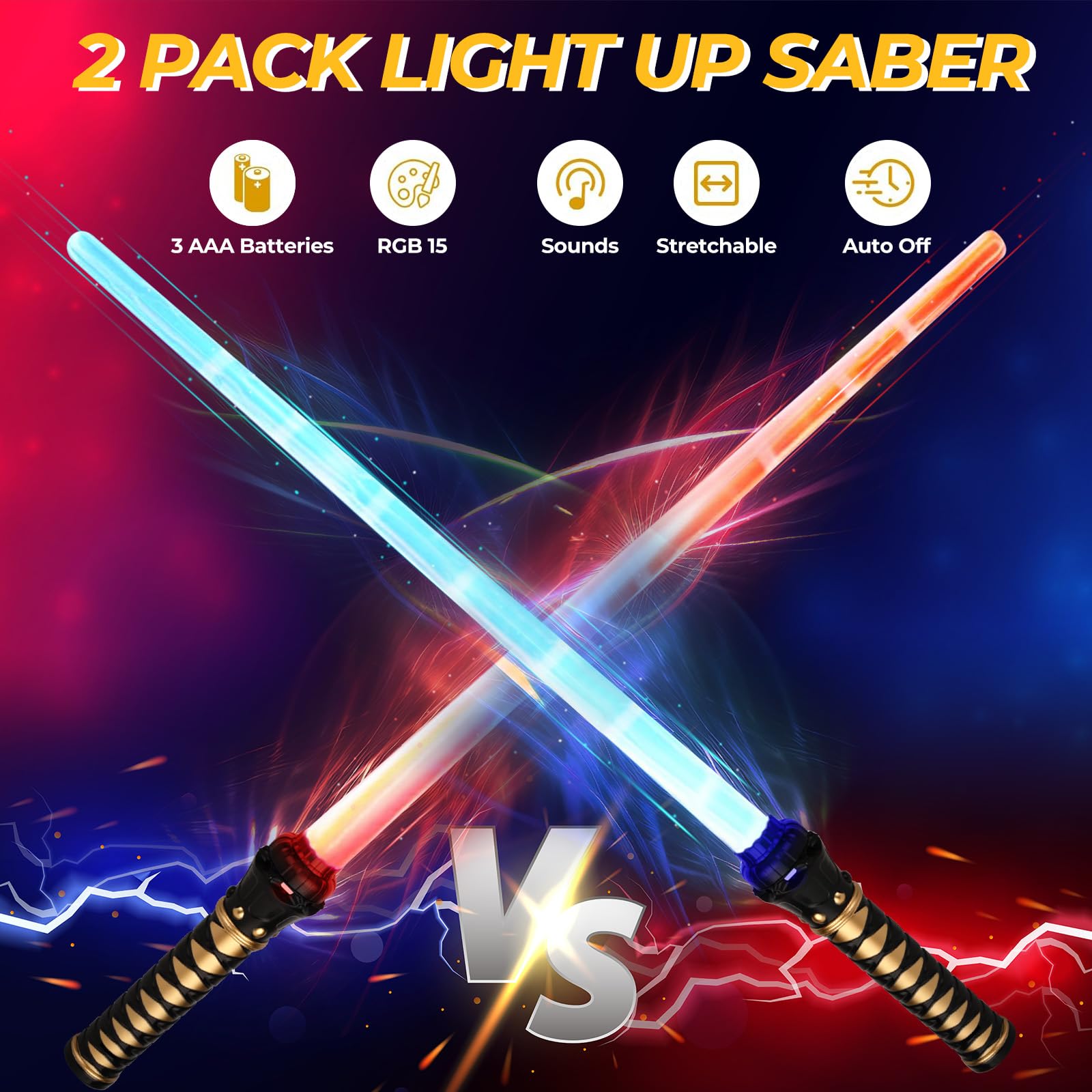 Spada Laser 2 Pezzi 2 In 1 Giocattolo – Lightsaber Telescopica Con 15 Colori LED E Effetti Sonori, Per Bambini E Adulti, Cosplay Halloween