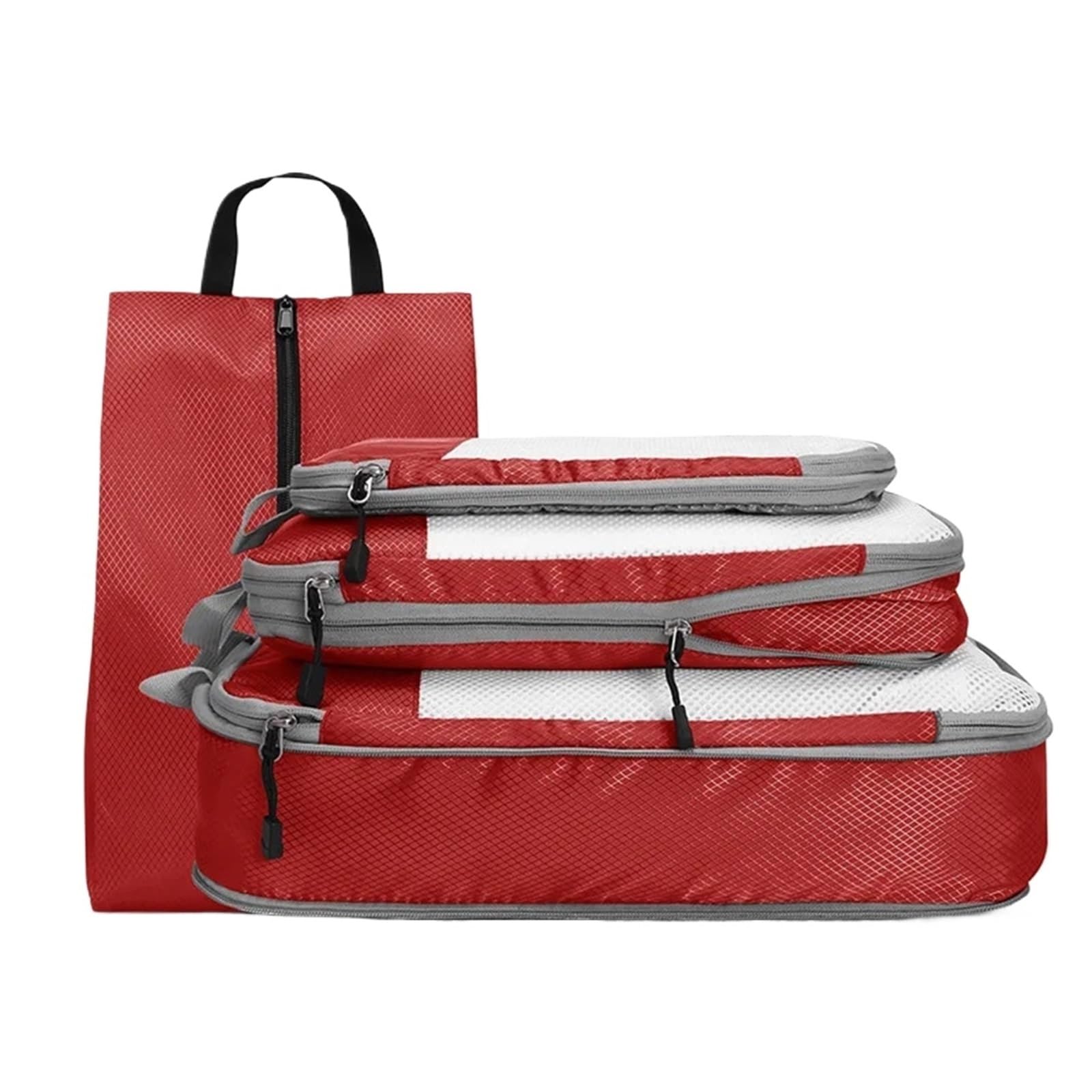 4 pezzi da viaggio, organizer portatile for bagagli, cubi di compressione, borse for scarpe con rete, borsa pieghevole leggera Organizer per valigie(Red)