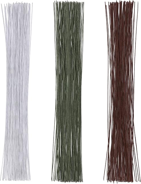 150 Pcs Floral Stem Wire, 22 Gauge WhiteGreenBrown Bouquet Stem, Bouquet Banquets, DIY Flower Crafts