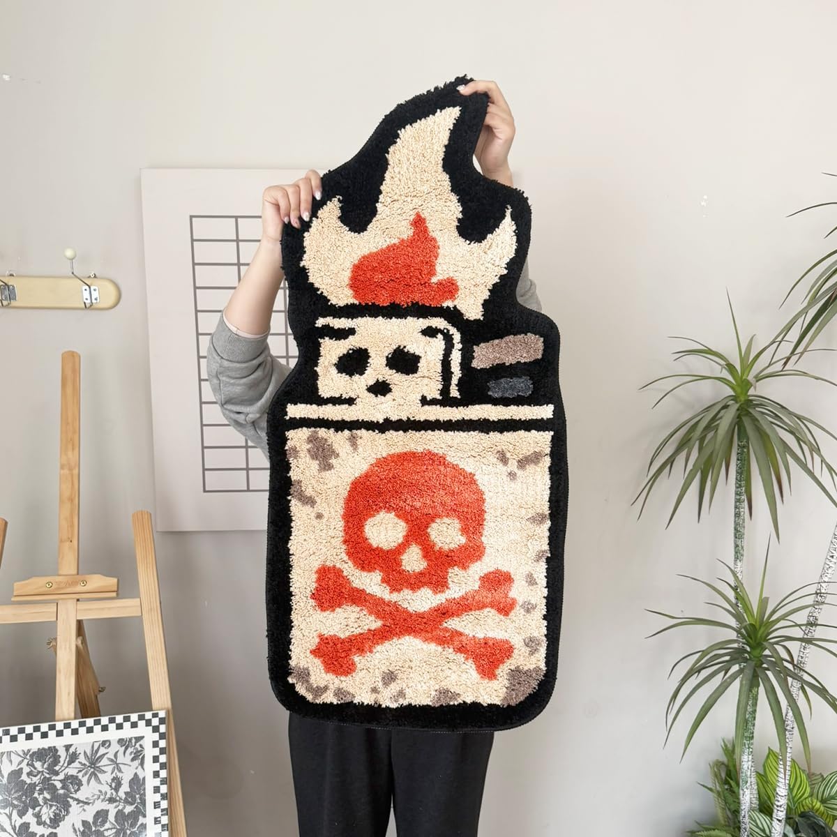 LAKEA Irregular Shaped Tufted Rug, Cartoon Lighter Skull Design Decorative Area Rug, Soft Non Slip Accent Floor Mat for Bedroom Living Room Gaming Room Street Style Decor