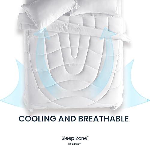 Miniatura 7 de SLEEP ZONE - Juego de edredón reversible y refrescante tamaño Individual para niños, suave y transpirable para todo el año, color blanco