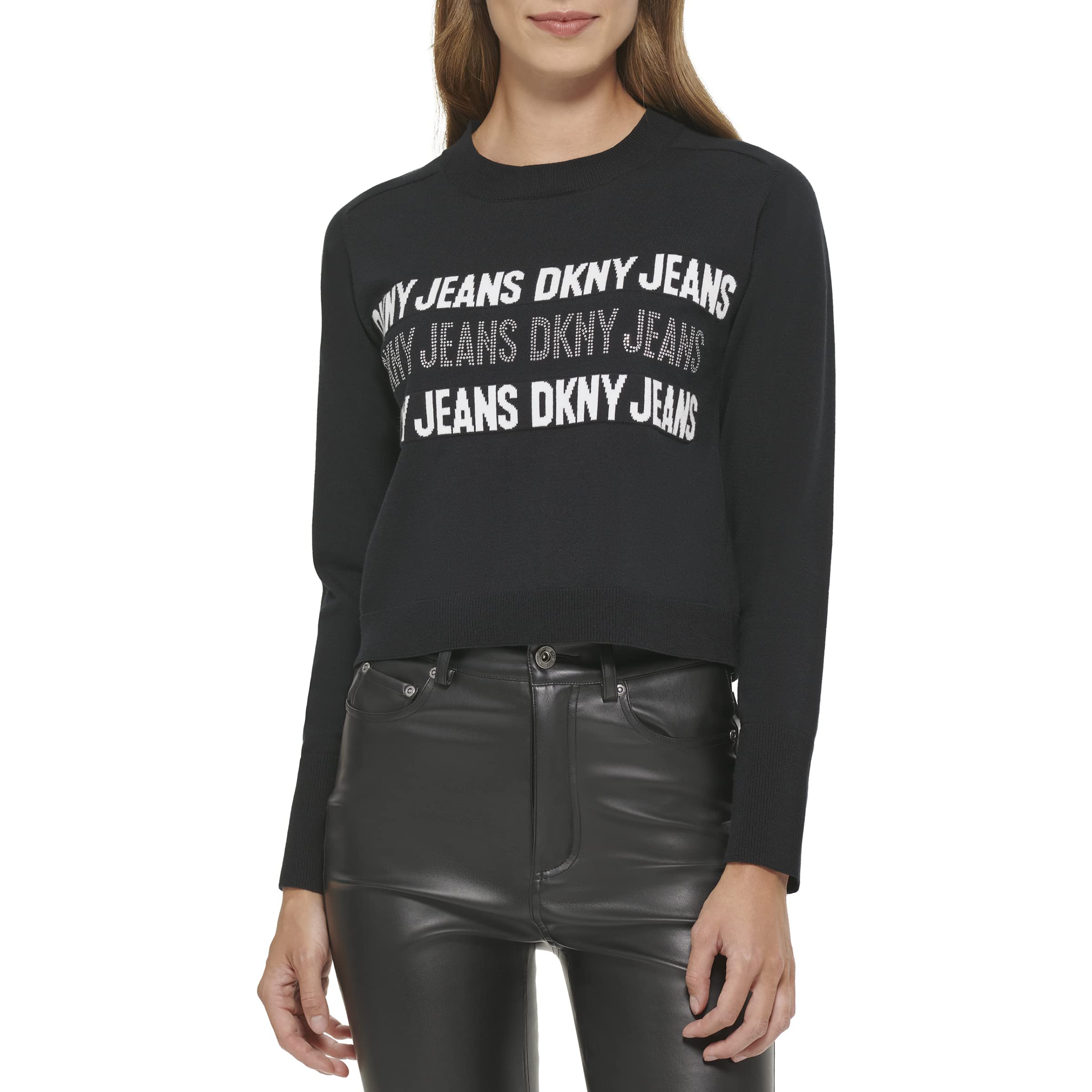 DKNYWomen's Long Sleeve Crewneck Studs Dkny Jeans Logo Sweater sweater