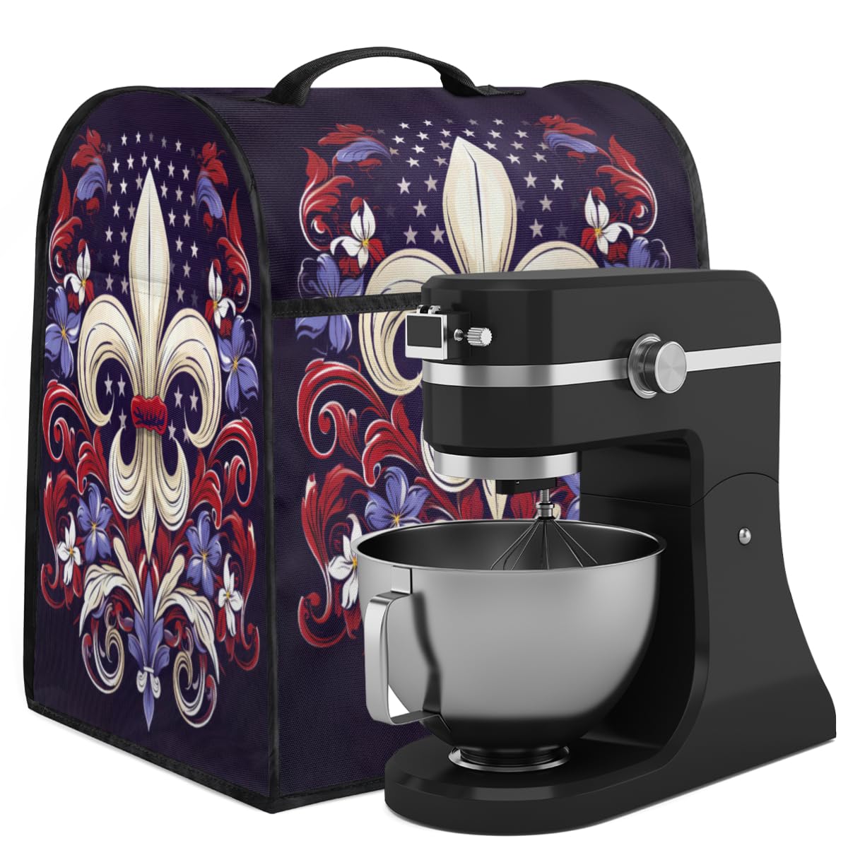 Coffee Maker Cover Fleur De Lis Ethnic Kitchen Appliance Covers Small Appliance Covers Blender Cover Juicer Cover Dust Covers for Kitchen Appliances with Top Handle and Pockets,Washable,C602