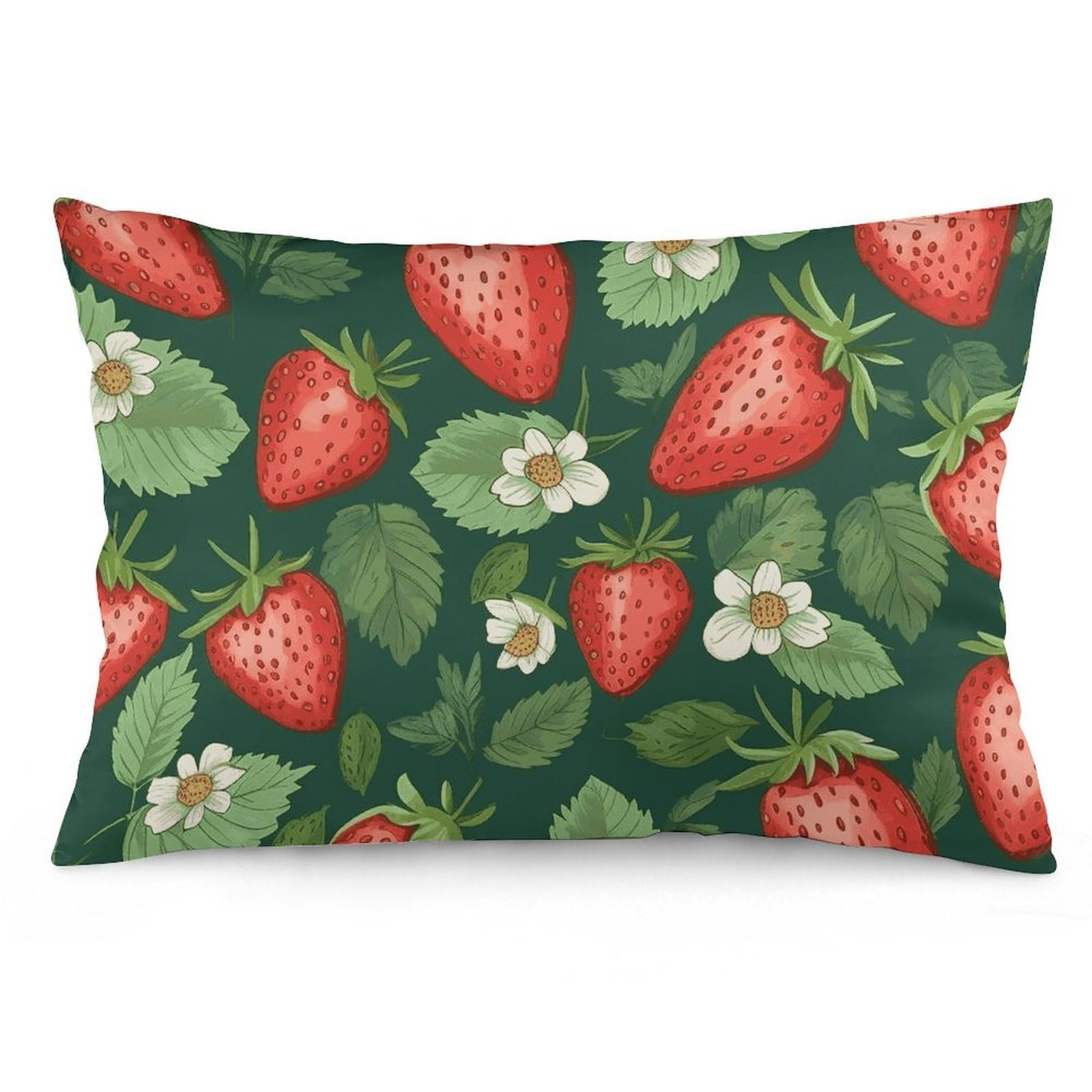 NTVOWPZO 2 Pack Decoration Throw Pillow Covers 16 "x24 Pillowcases Covers Fresh Strawberries and Leaves Pillowcases Modern Farmhouse Home Decor Sofa Cushions Covers for Couch Bed Living Room