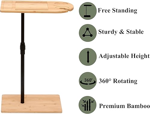 Miniatura 5 de Mesa auxiliar de bambú ajustable en altura para sofá, mesas auxiliares ovaladas en forma de C para sala de estar y dormitorio