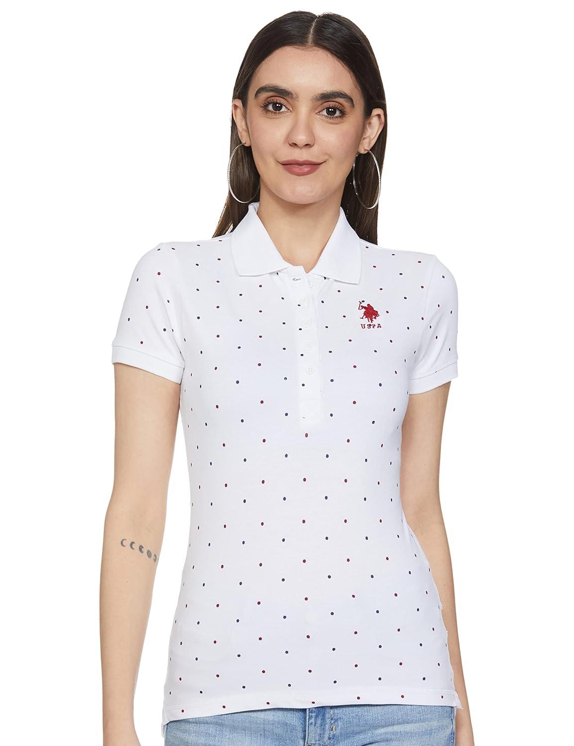 U.S. POLO ASSN. Women’s Classic Fit Cotton Polo Shirt – Polka Dots Design, Comfortable & Stylish