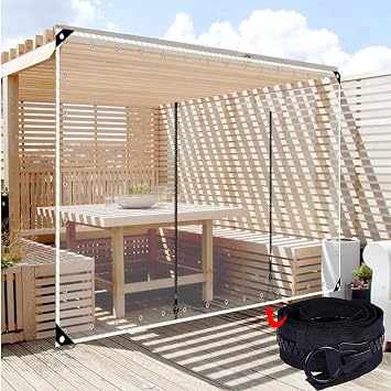 Waterproof Clear Tarp Curtains,Pergola Gazebo Patio Porch Carport PVC Transparent Tarpaulin Side Panels,with Zipper Door,Outdoor Partition Curtain Tarp Cover with Grommets,WH-10.5m3.3 * 1.6ft