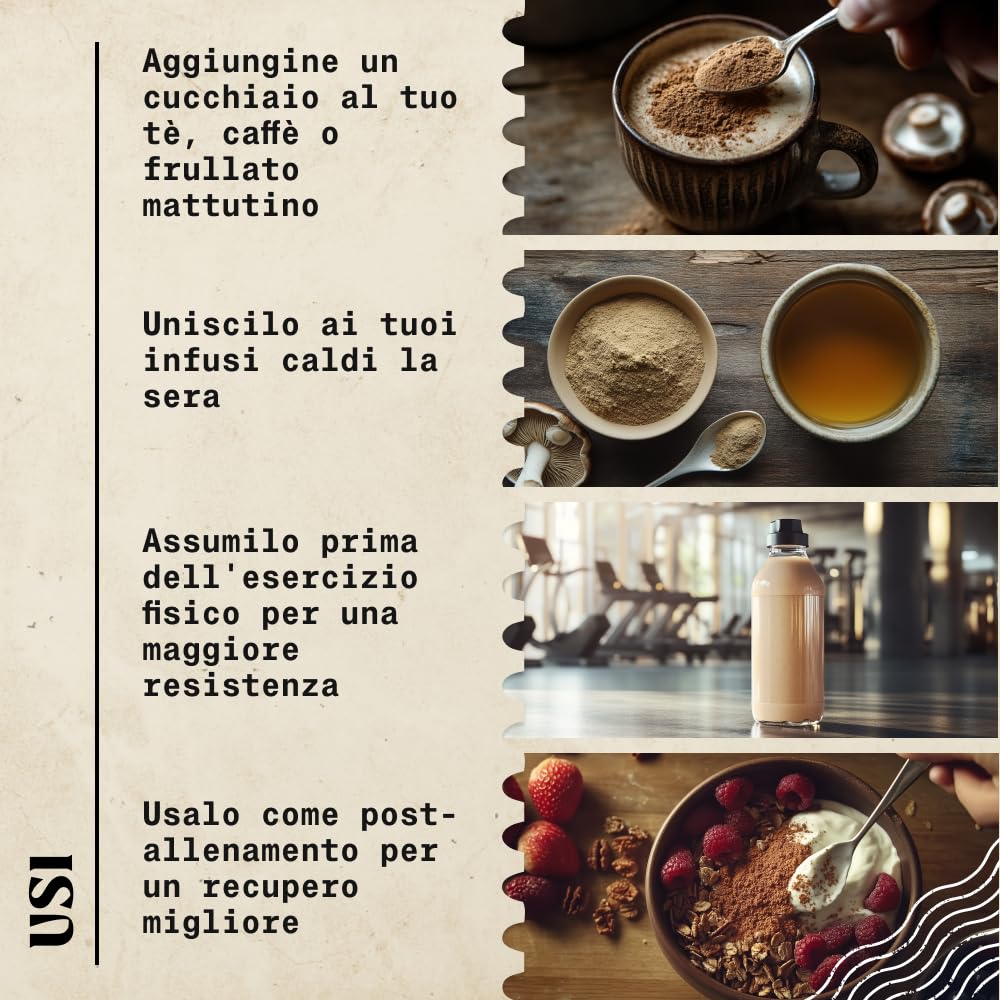 NaturaleBio Miscela di funghi in polvere 200g. Aumenta l'energia, favorisce la concentrazione, supporta l'intestino e il sistema immunitario. Bio, vegano, senza glutine e non OGM. Facile da consumare.