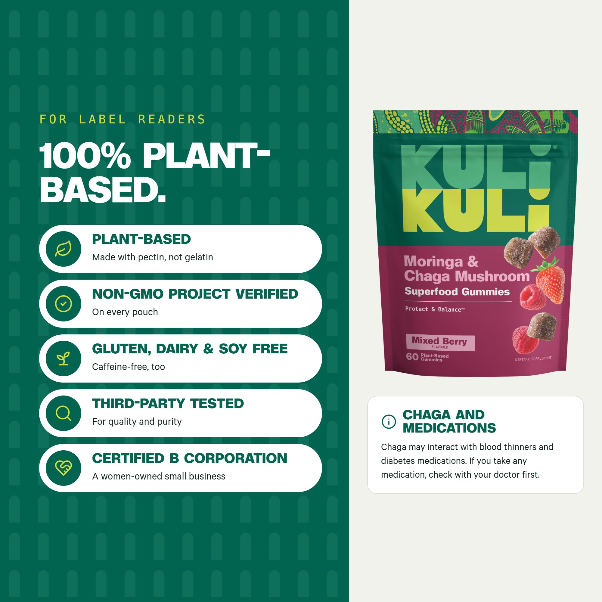 Kuli Kuli Moringa & Chaga Mushroom Superfood Gummies, 60ct Mixed Berry — Amazon image 7