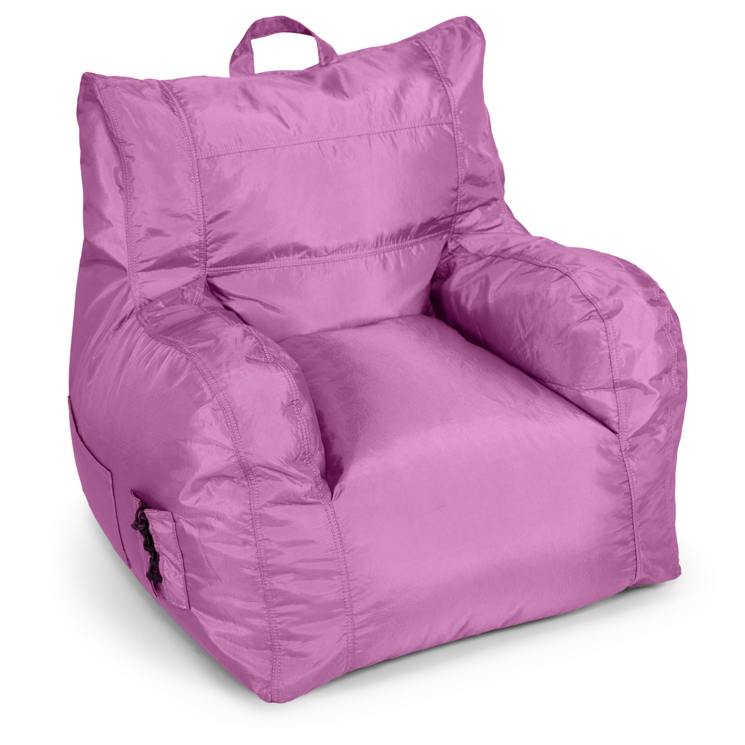 Dorm Bean Bag Chair with Drink Holder and Pocket, Radiant Orchid Smartmax, Durable Polyester Nylon Blend, 3 feet