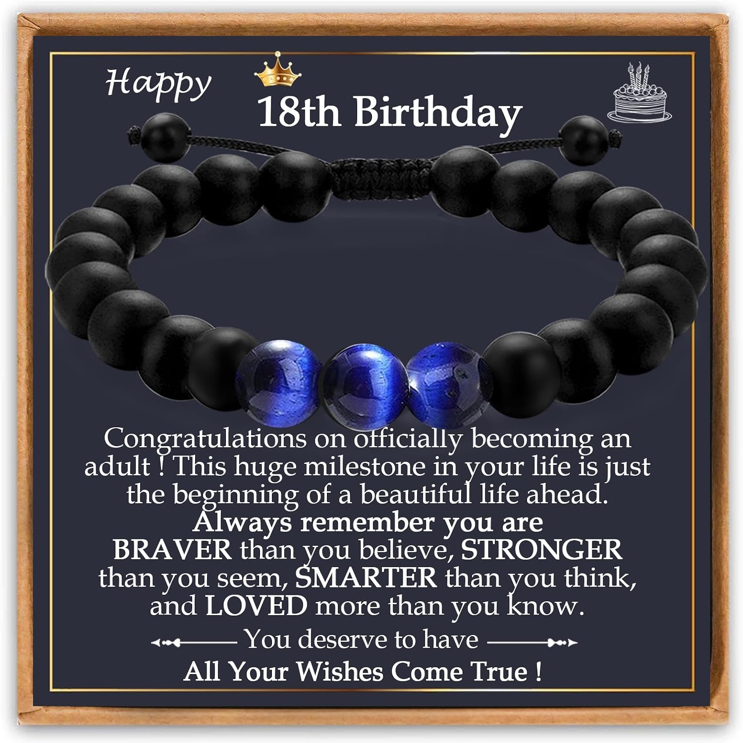 13-60th Birthday Gift for Men Boys, Happy 13th 16th 18th 21st 30th 40th 50th 60th Birthday Gifts Ideas, Adjustable Blue Beads Bracelet for Men Dad Grandad Husband Son Brother Uncle Grandson Birthday