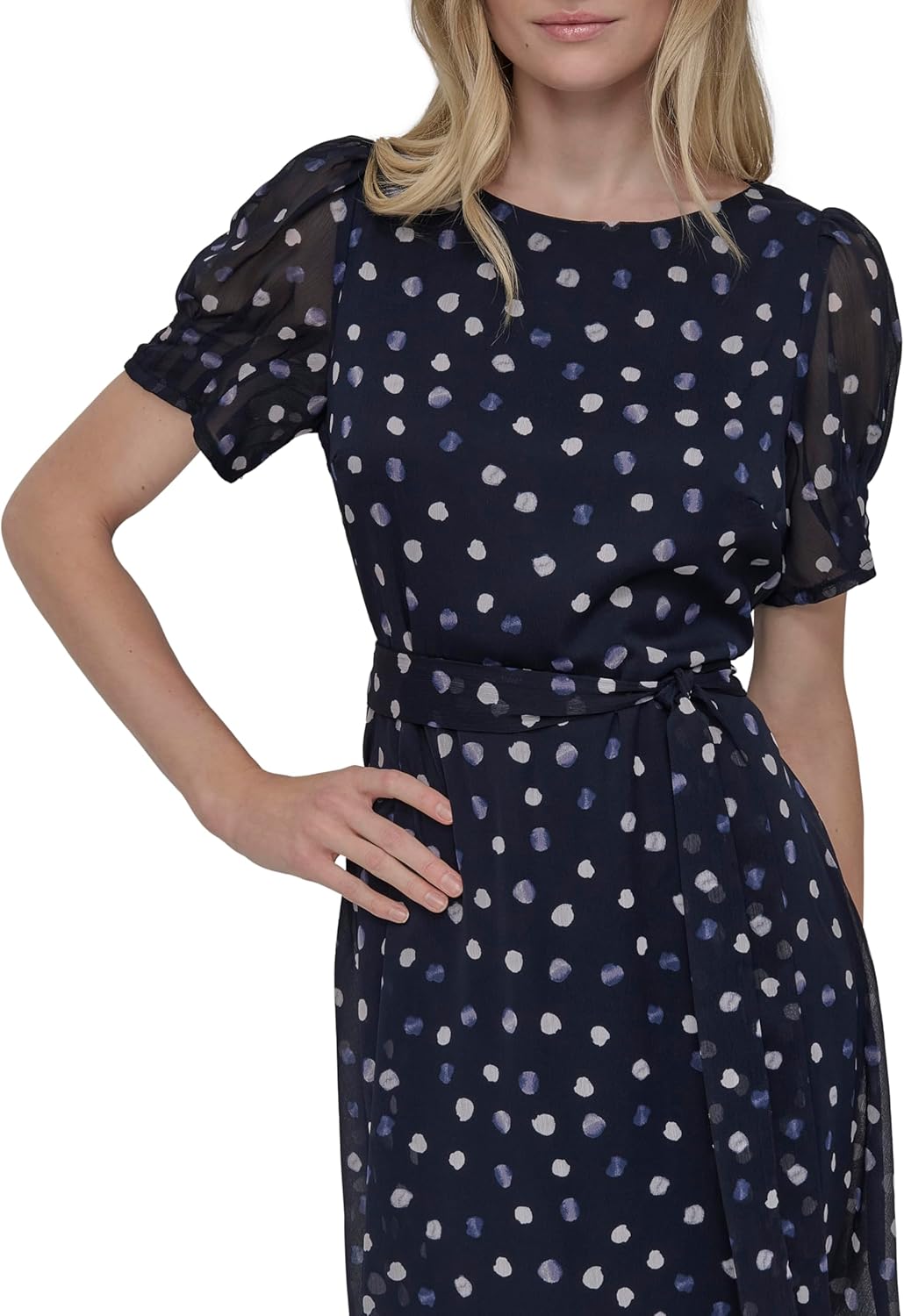 DKNY Womens Short Sleeve Puff Sleeve Tie Waist Dress - Image 6