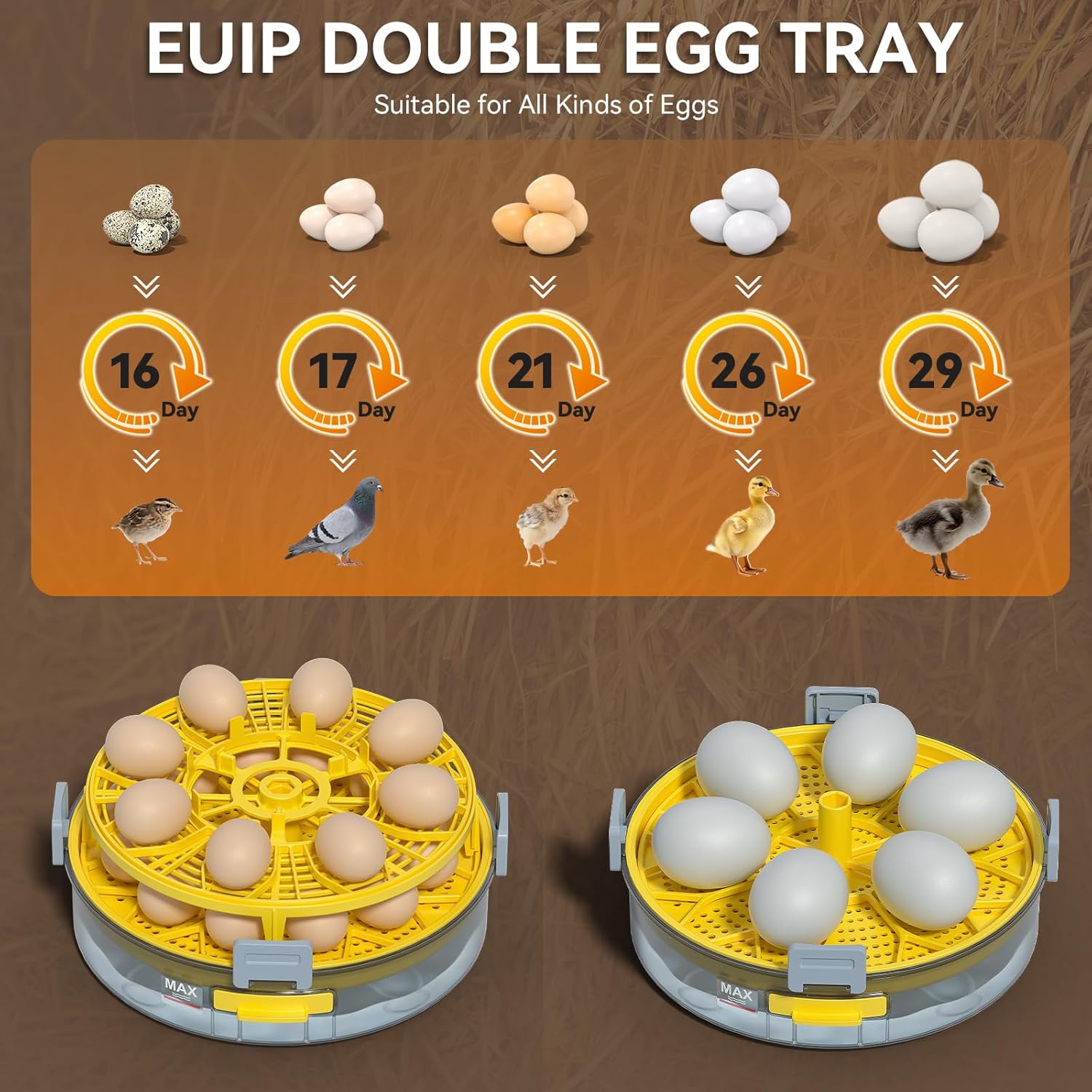 IBKINXX Egg Incubator with EUIP double egg tray for various egg types