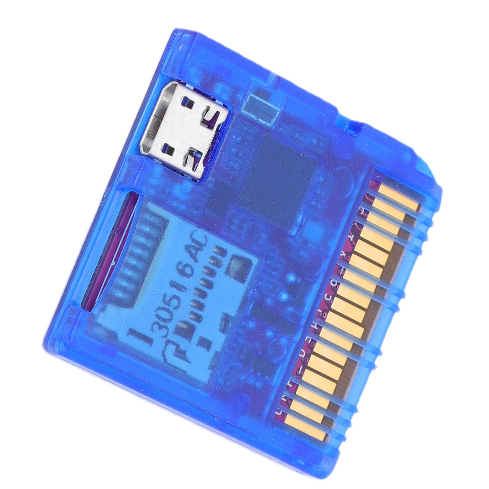 Vikye Czytnik Kart do Gier Wydajny, Podwójny Zasilacz Czytnik Kart Flash do Konsol DS Szybkie ładowanie Gier 6 MB/s dla Homebrew i Obsługa Kopii Zapasowych dla MCU RP2040 (Przezroczysty niebieski)