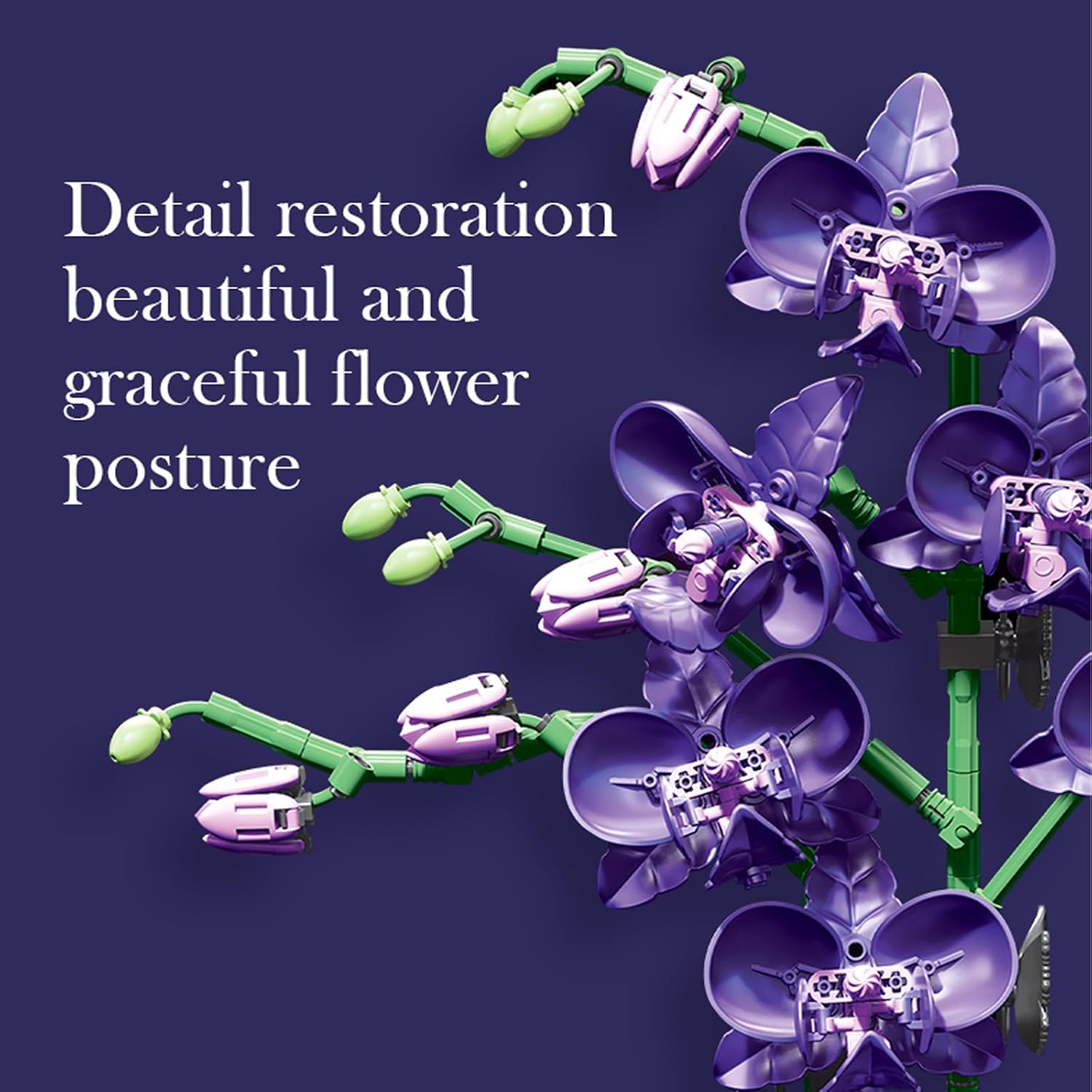 Purple Orchid Flower Building Blocks Set – 666 PCS DIY Artificial Flower Kit for Elegant Home Decor, Table Display, Compatible with Lego Flowers, Artistic Gift for Ages 6+