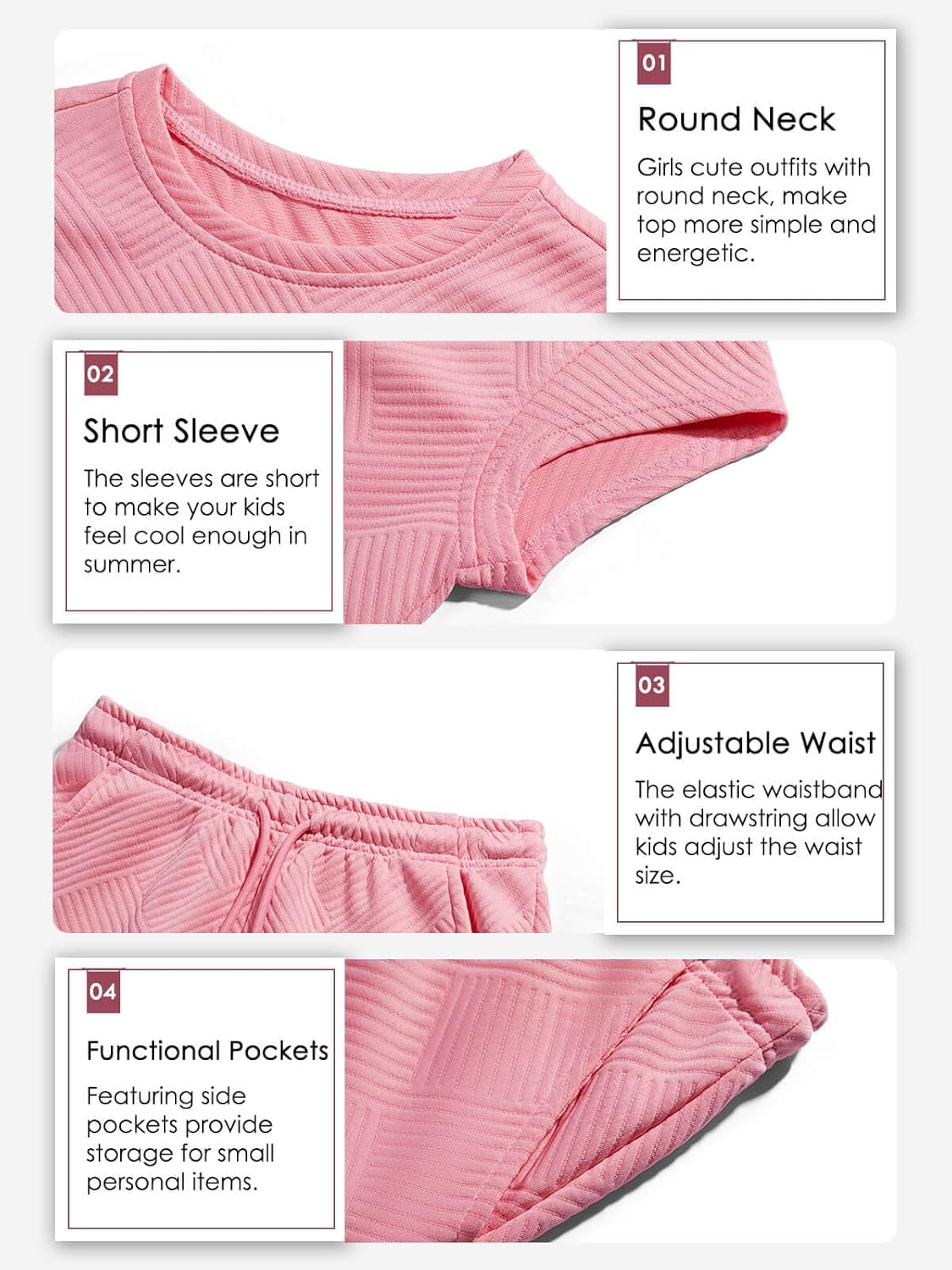 Haloumoning Girls 2 Piece Outfits Short Sleeve T Shirt and Drawstring Shorts Summer Clothing Sets - Image 5