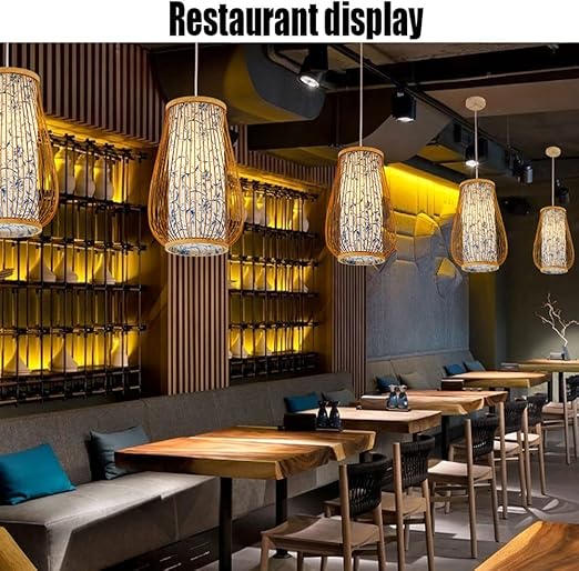 WFZRXFC Slaapkamer Retro Hotel Handgeweven Bamboe Hanger Lampen Natuurlijk Scandinavisch Decoratief Rotan Rieten Lampen Hangend Lichtpunt Goblet Vorm Lampenkap Nachtkroonluchters Huishoudelijke verlichting photo 2