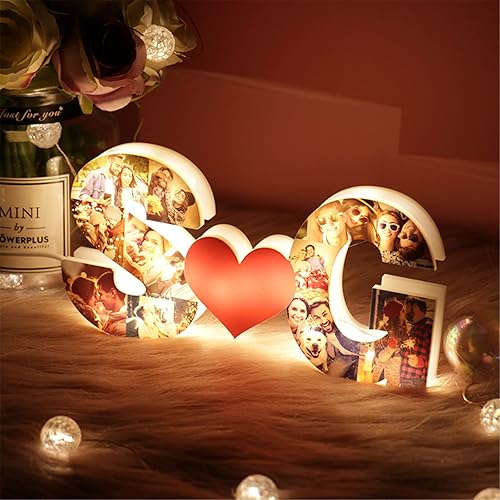 Miniatura 1 de Luces de fotos personalizadas con forma de corazón, collage de letras, lámpara de noche de corazón, lámpara de mesita de noche, collage de marcos de