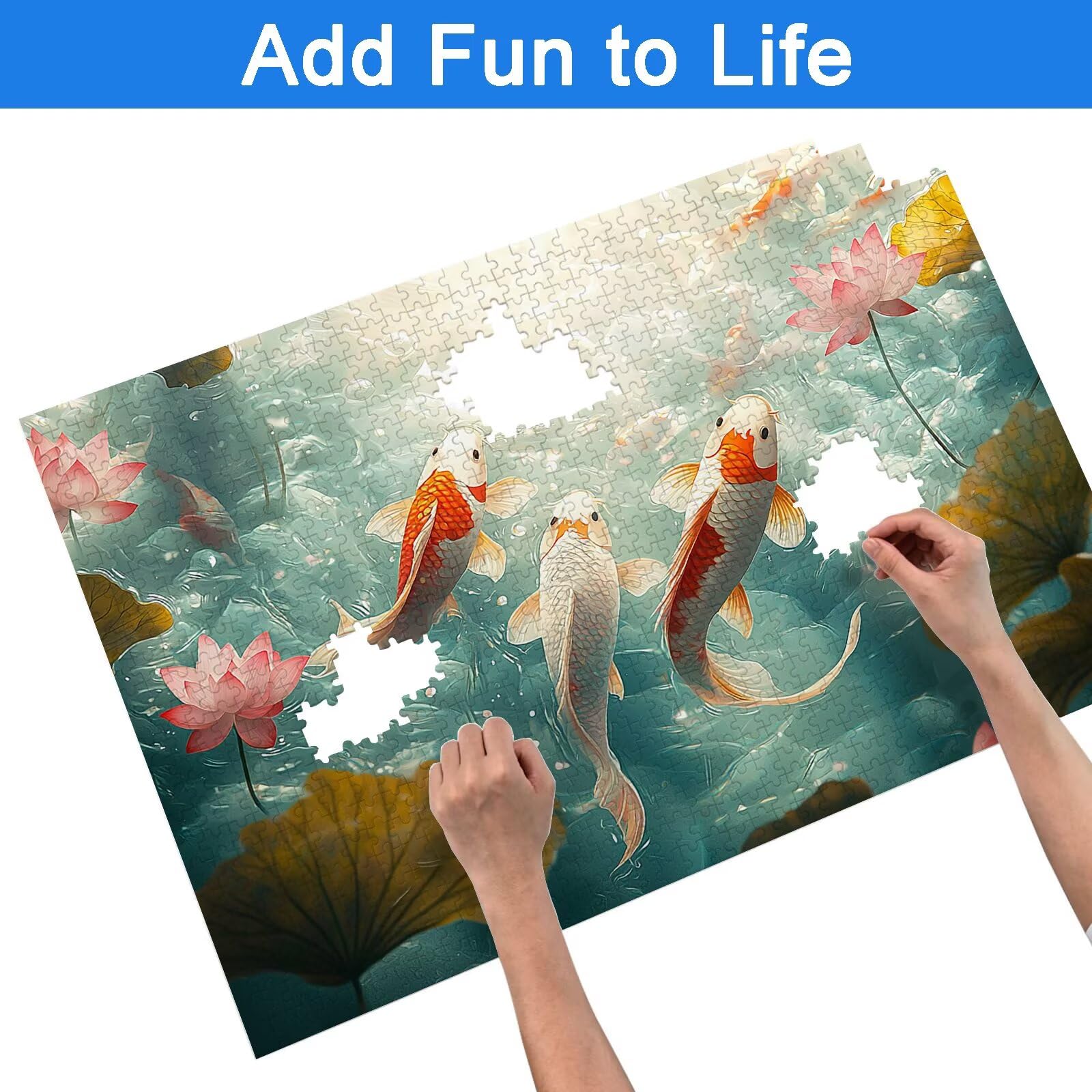 Puzzle 3000 Pièces Koï, Puzzle 3000 Pièces Adultes et Enfants, Puzzles Bois avec Une Boîte d'emballage Exquise, Jeu Éducatif Puzzles Fleur, pour Decoration Maison, Cadeau Femme, Cadeau Homme, -6893