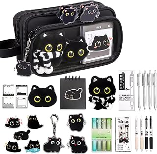 Cat Stationery Set - Cute Kawaii School Supplies Kit | Pencil Pouch with | Pens Stickers Organizer for Students | for Classroom Home Study Travel Birthday Christmas Back to School