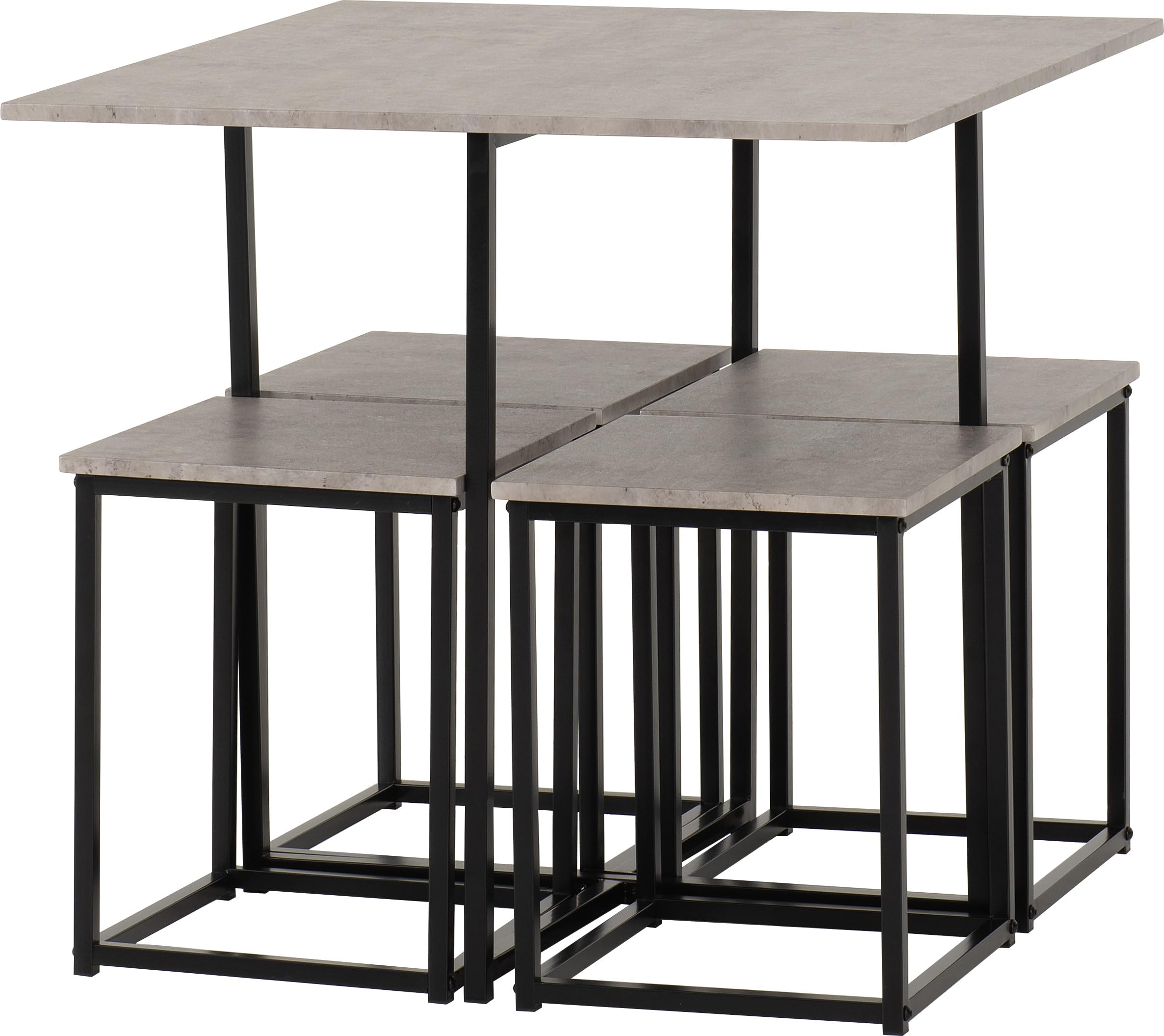 Seconique Kent Stowaway Stone Effect and Black Dining Table and 4 Stools