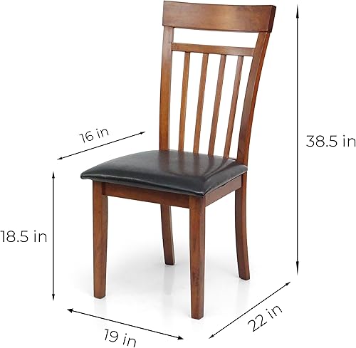 Miniatura 5 de Wickerix Juego de 3 piezas de mesa cuadrada y 2 sillas clásicas de madera maciza cálida, color marrón medio Tela de cuero marrón