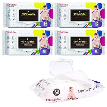 Tiffy & Toffee Premium Baby Skincare Wet Wipes 80 Pcs With Aloe Vera - Paraben Free (Pack of 4)