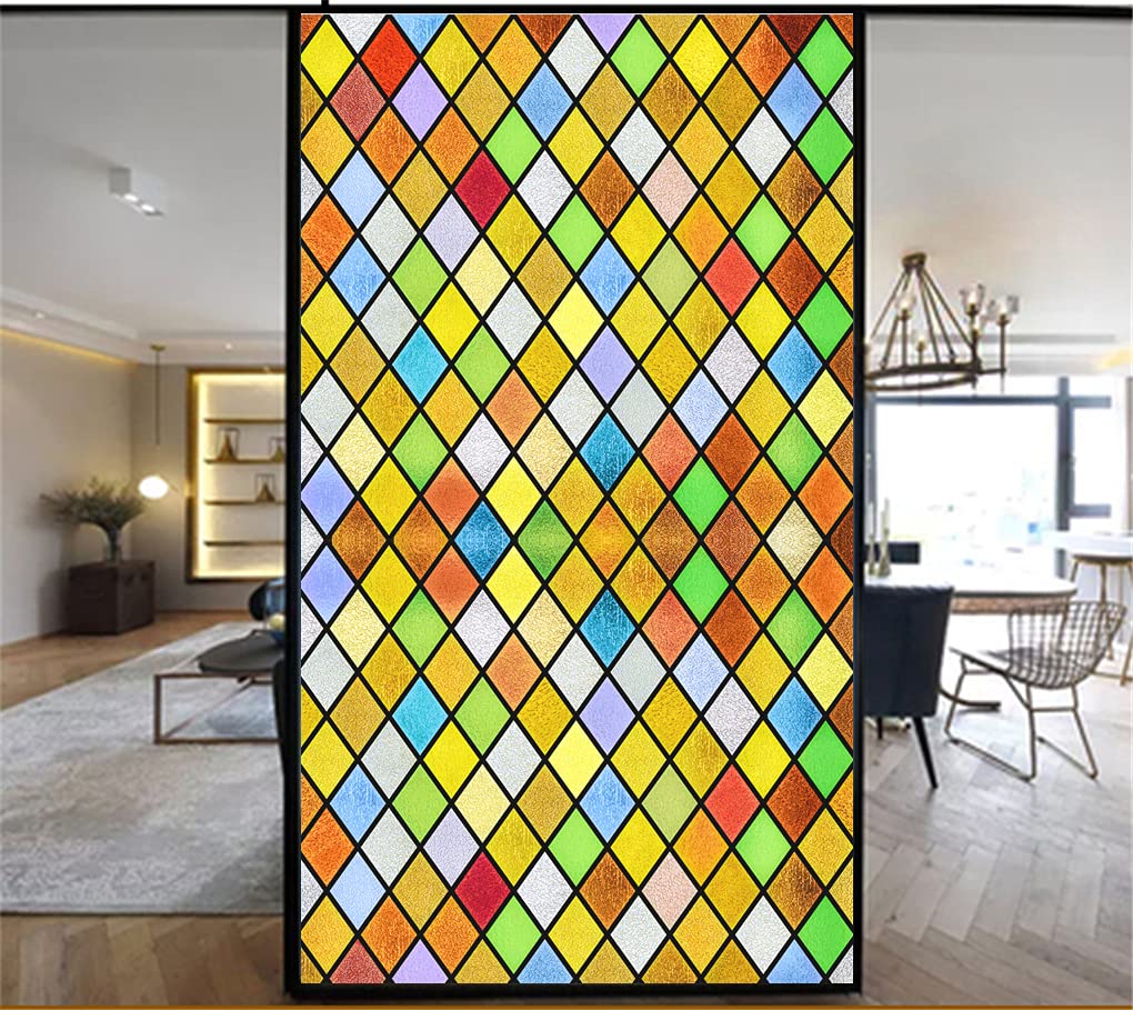 Pellicola decorativa per finestre, motivo rombo statico, senza colla, per finestre e finestre, 82 x 200 cm (larghezza x lunghezza)