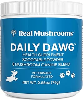 Real Mushrooms Whole Dog Health – Functional Mushroom Blend for Dogs with Lion’s Mane, Cordyceps, Turkey Tail, Reishi, Shiitake for Overall Wellbeing of Dogs – 2.65 oz Powder Supplement