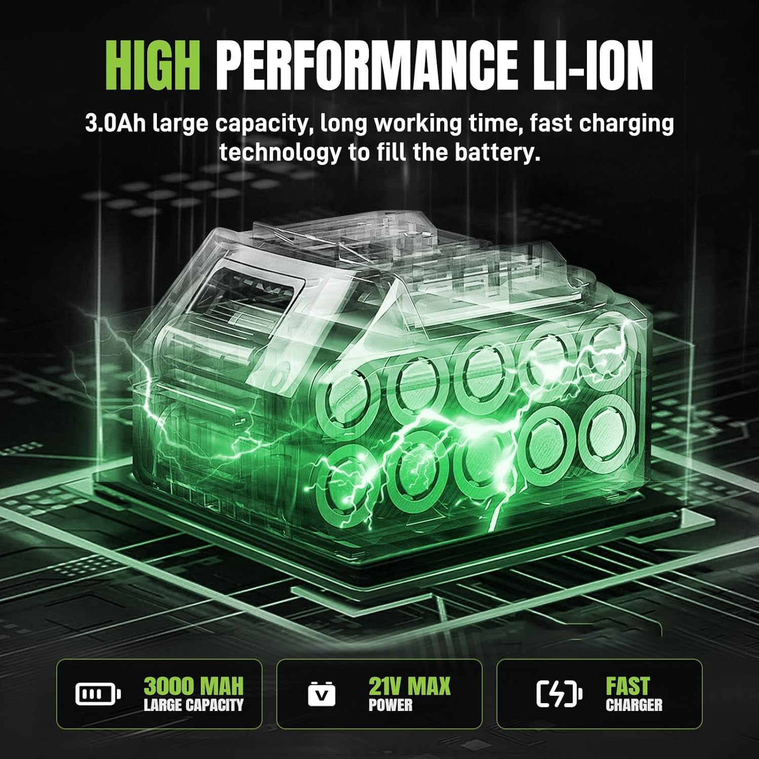 Soplador de batería de 21 V, soplador de hoja con batería de 3,0 Ah, 120 CFM/100 MPH, 5 velocidades, soplador de hojas inalámbrico para el mantenimiento del césped, remoción de nieve y eliminación de