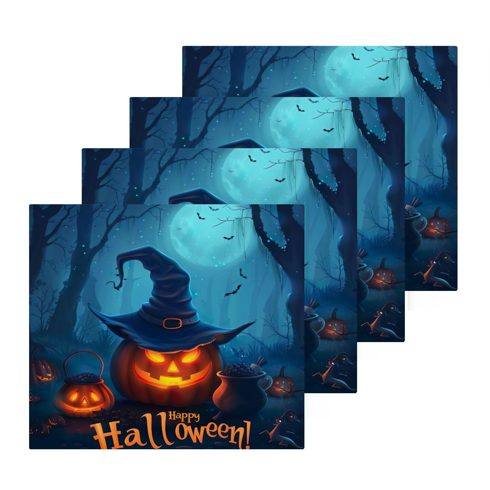 Flradish 4 Pack Halloween Pumpkin Pure Cotton Washcloths 12 x 12 Inch Reusable Absorbent Soft Cotton Face Towels Fingertip Towels Set for Gym Towels,Hotel and Spa