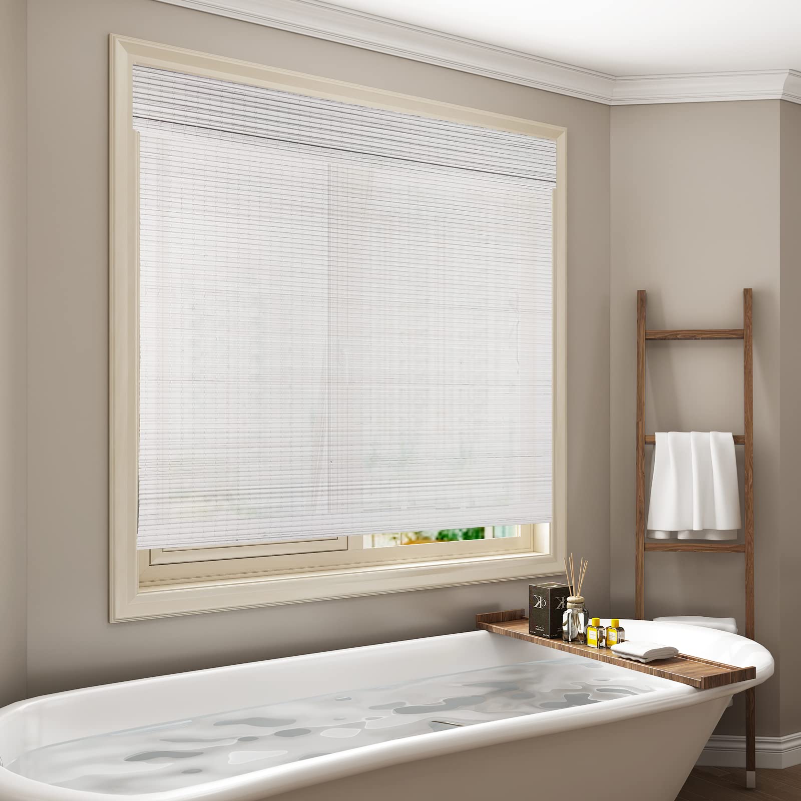 Bamboo Blinds Cordless Roman Shades, Blackout Window Shade Custom Natural 100% Linen Bamboo Shades for Windows, Color 6