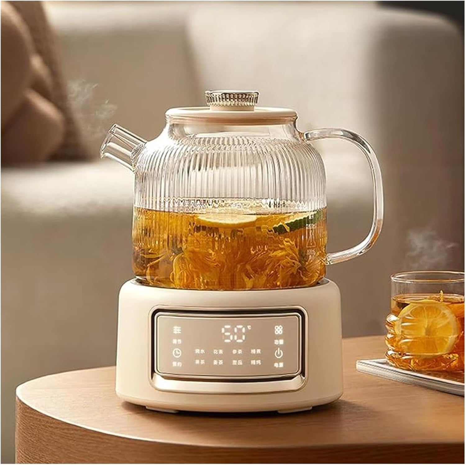 1L Glass Electric Kettle with Digital Heating Base, Hot Water Boiler and Tea Maker with Removable Filter, Fast Boil for Home Office and Kitchen Countertop