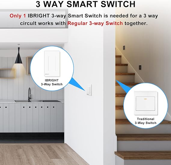 Smart Light Switch, Works with Alexa & Google Home (3-Way), Remote Control & Timer Function, Neutral Wire Needed, No Hub Required, Single-Pole, ETL & FCC Certified (2.4Ghz Wi-Fi Only)