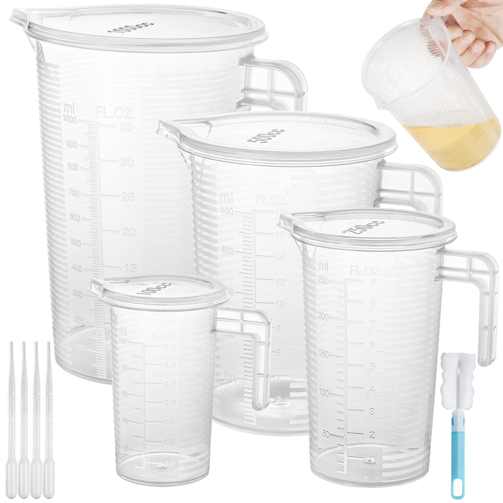 Set 4 Misurini In Plastica 100-1000ml - Con Pipette, Coperchi E Spazzola Per Cucina E Laboratorio - Foto 12