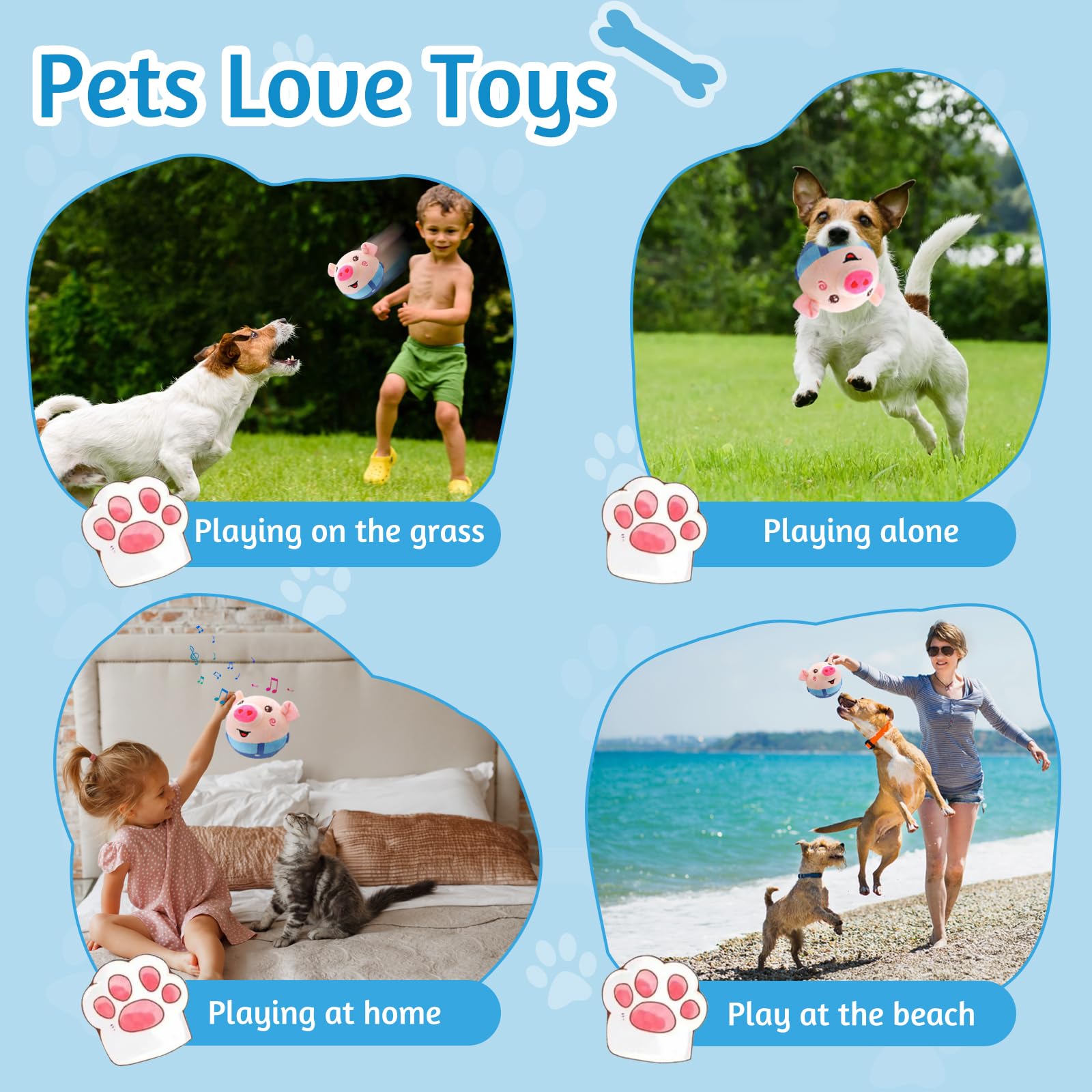 Jouet Peluche Actif et mouvant pour Chien Jouets interactifs à secouer et à rebondir Cochon Sauteur pour Chien Peluche Cochon Lavable pour Animaux de Compagnie