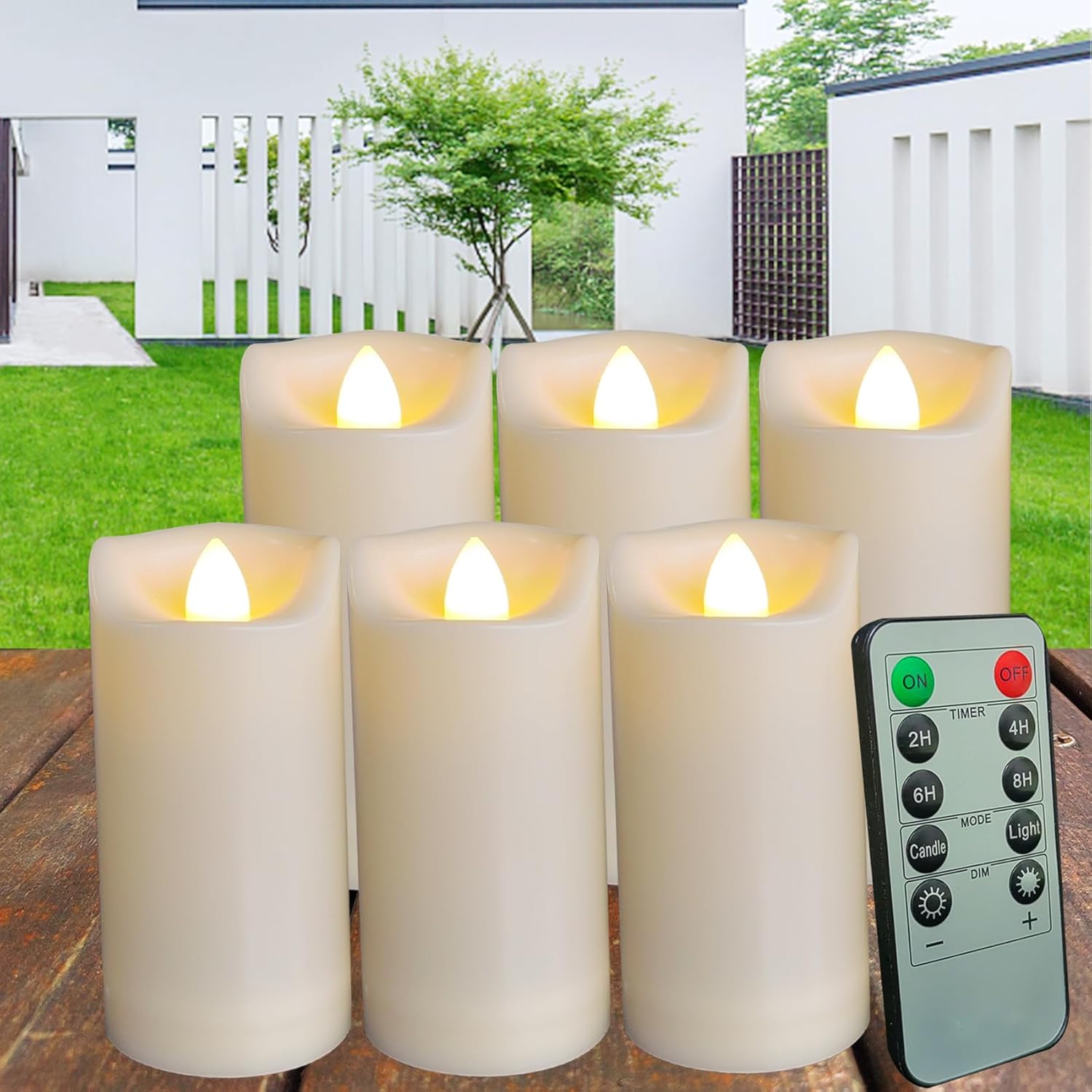 2"x4" Outdoor LED Battery Operated Candles with Timer/Remote 4 Pack Plastic Flickering Waterproof Flameless Candles Wedding Party Halloween Christmas Birthday Decoration Realistic Slim Pillar Candles
