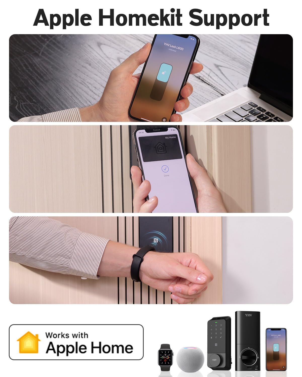 Inteligentny zamek do drzwi z ekosystemem Apple Home, czytnik linii papilarnych, bezkluczykowy, blokada drzwi wejściowych, zasuwa z kodem, wbudowane Wi-Fi, IP65, obsługuje Apple Homekit, Alexa, Google