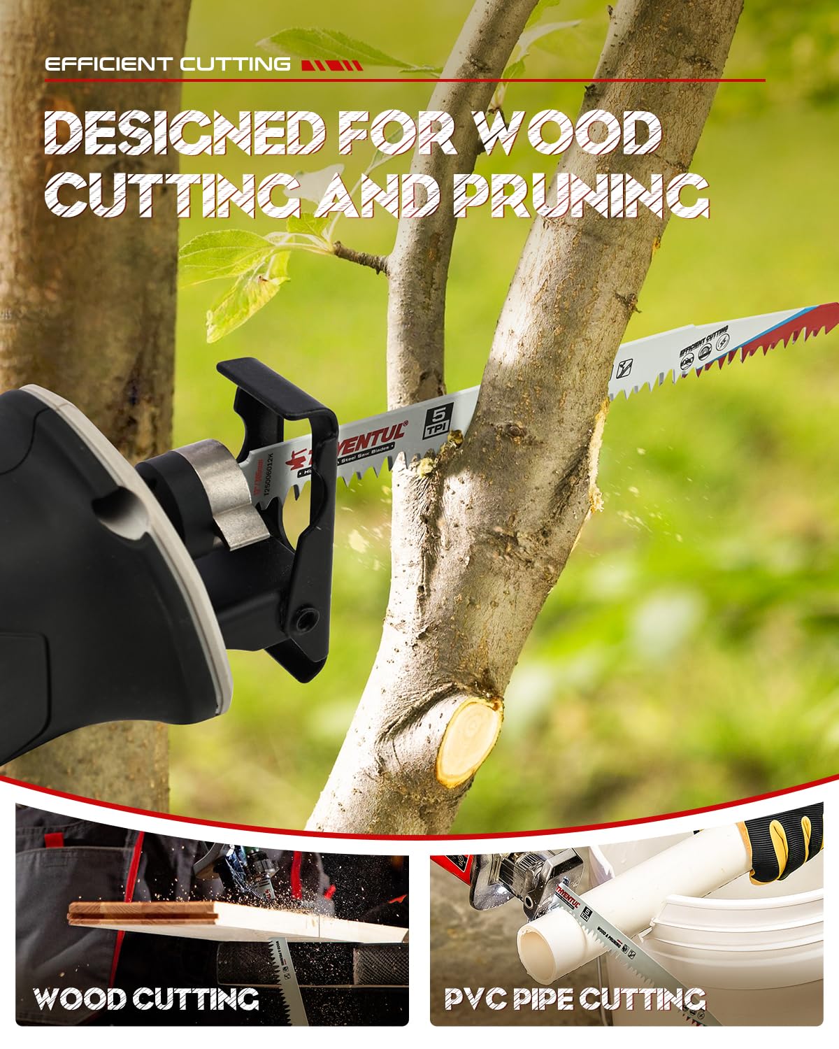 12 Inch Wood Pruning Reciprocating Saw Blades,5TPI Durable High Carbon Steel Sawzall Blades, Fast Cutting for Tree Trimming & Wood Cutting,10 Pack