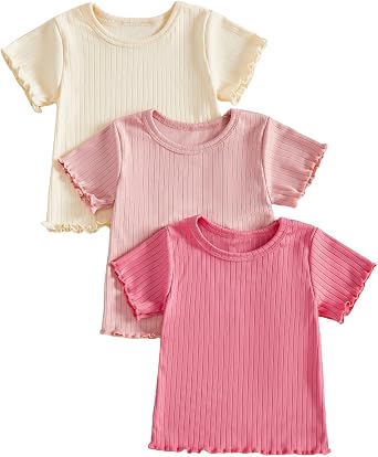 3 Pack Tops Solid Color Ribbed Ice Silk Short Sleeve T-Shirts