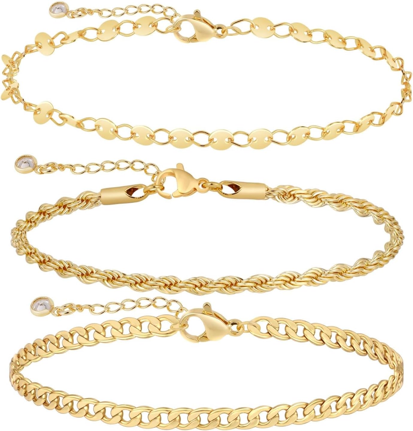 14K Gold Bracelets for Women Dainty Waterproof Jewelry Set Minimalist Stackable Herringbone Cuban Chain Fashion Charm Gold Bracelets Trendy Accessories for Gifts