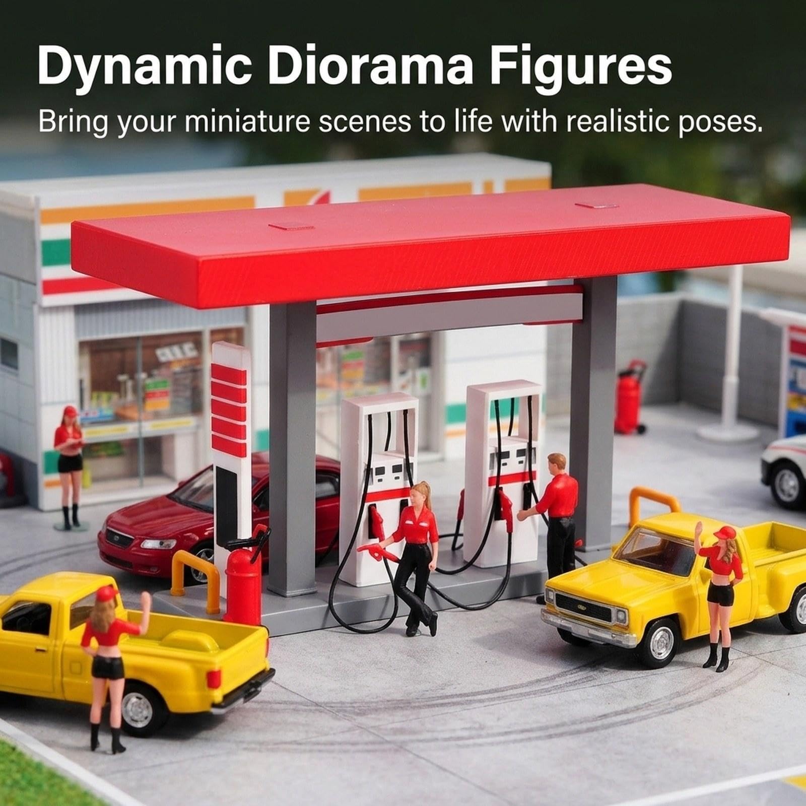 3 Pezzi Miniatura Figura Persone Benzinaio Diorama Personaggi Paesaggio Ferroviario in Resina Fatto a Mano per Collezionisti Adatto a Esposizi, Rosso