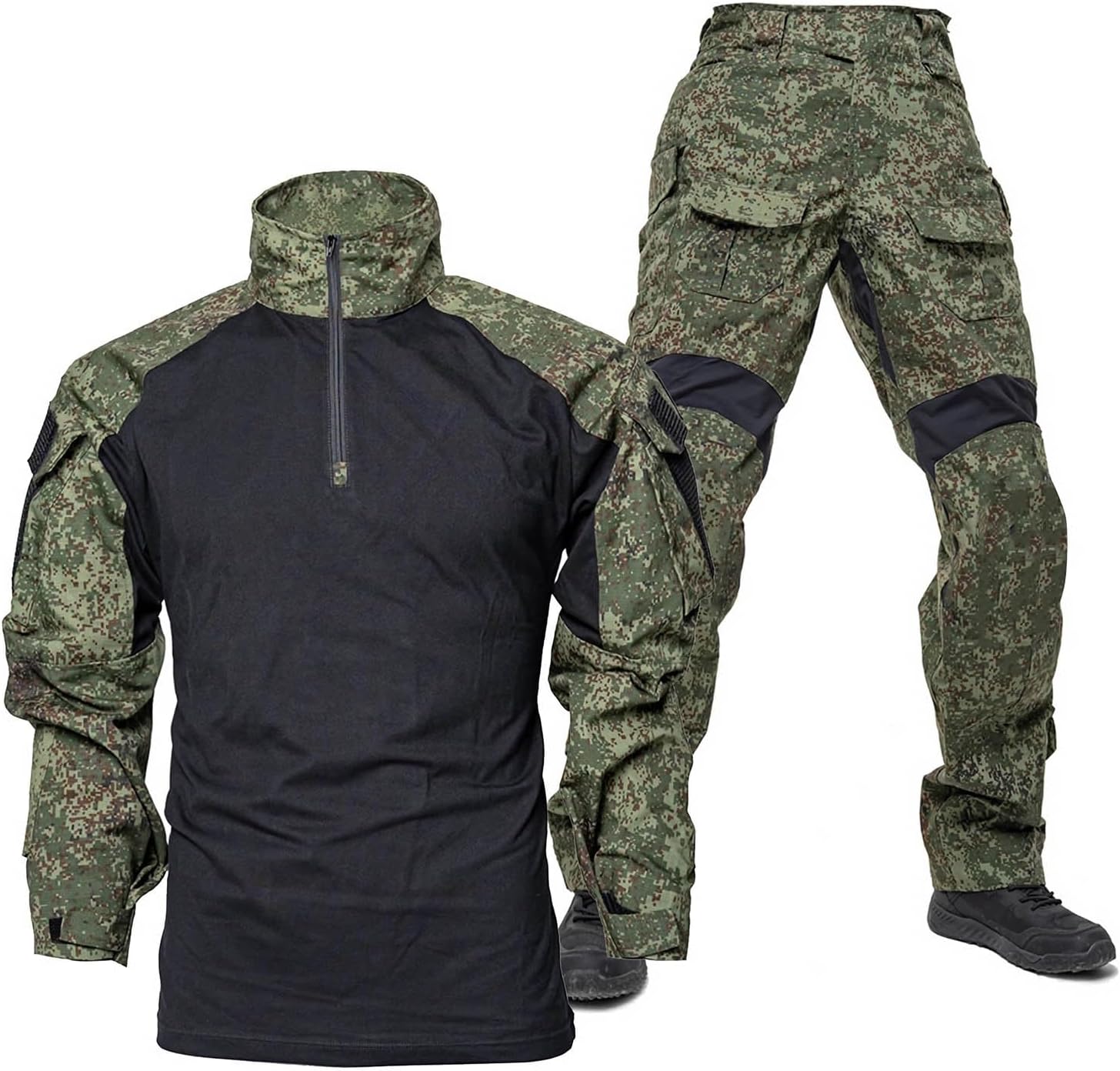 Tactical Shirt Suits for Men Quarter Zip Camo Long Sleeve Shirt Lightweight Breathable Military Combat Shirt and Pants