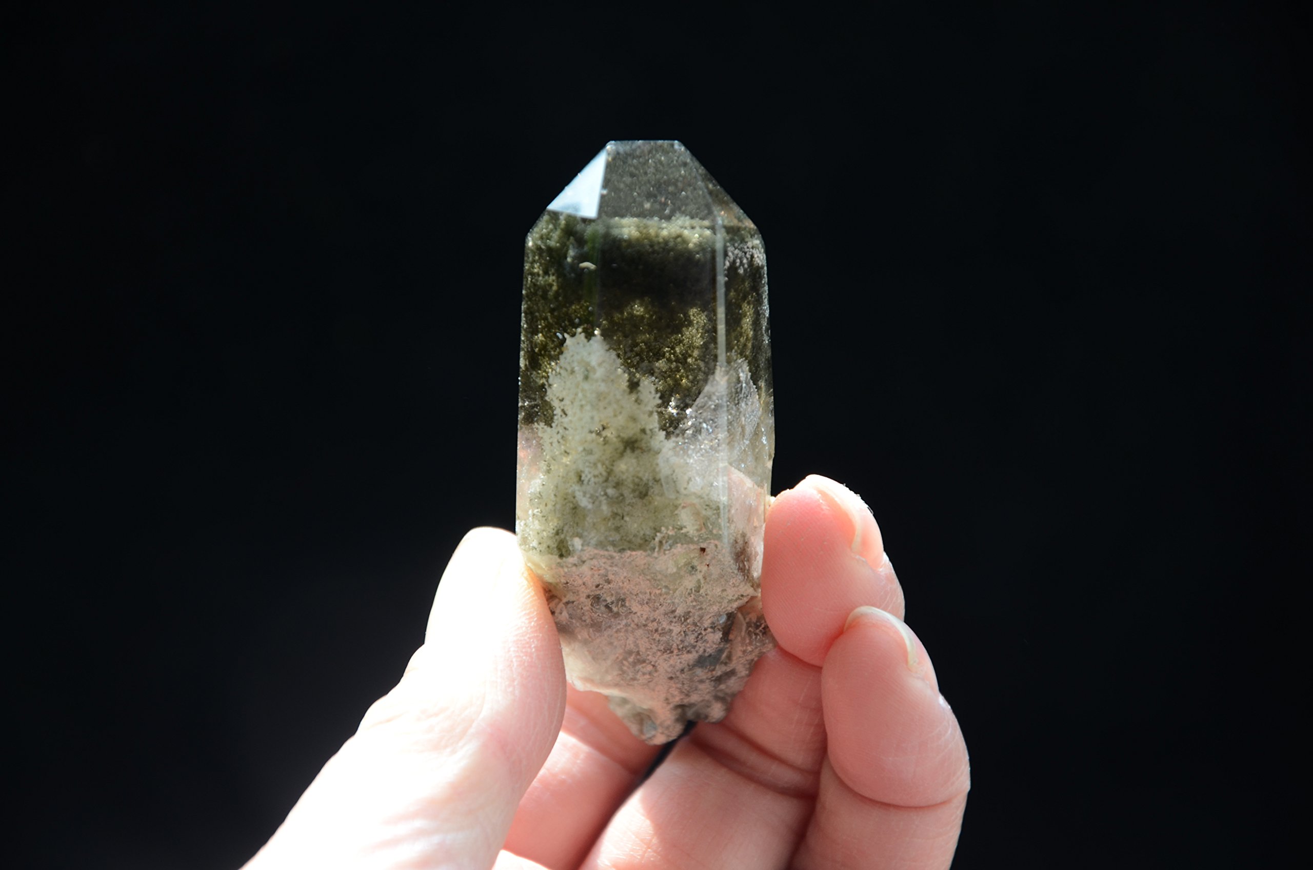 Real Tibet Himalayan High Altitude Clear 6 Sided Single Terminated Crystal Point Quartz Bacchetta da 2,63 Pollici con Fantasmi Verdi Spirituale Crystal Specimen