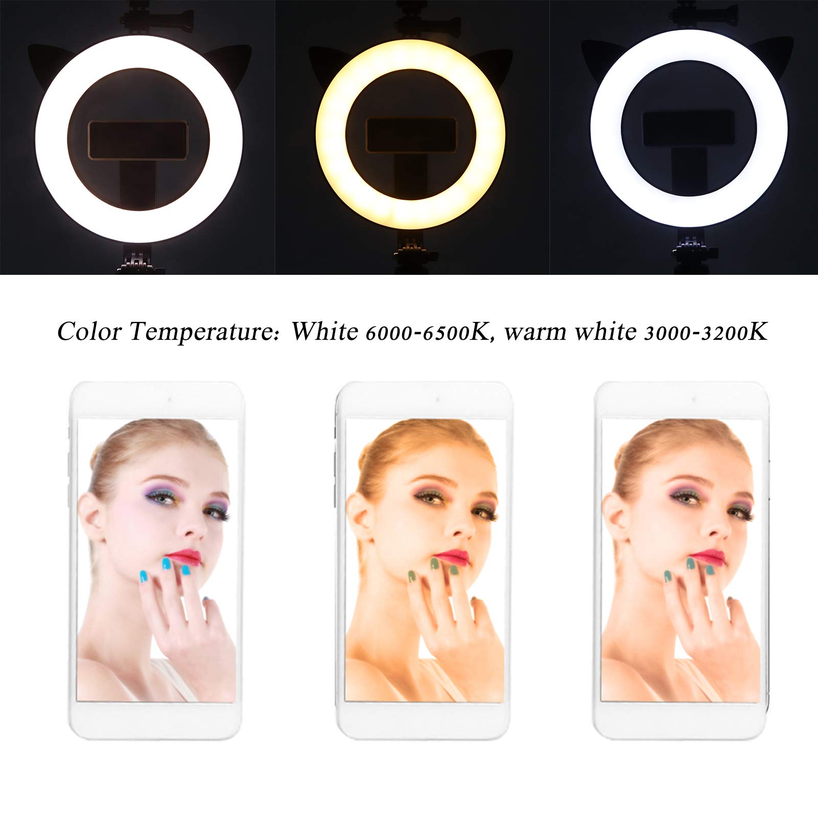 Selfie Stick con luce di riempimento per orecchie di gatto Bluetooth Otturatore remoto Supporto per telefono estensibile in ABS in acciaio inossidabile 9 livelli di luce