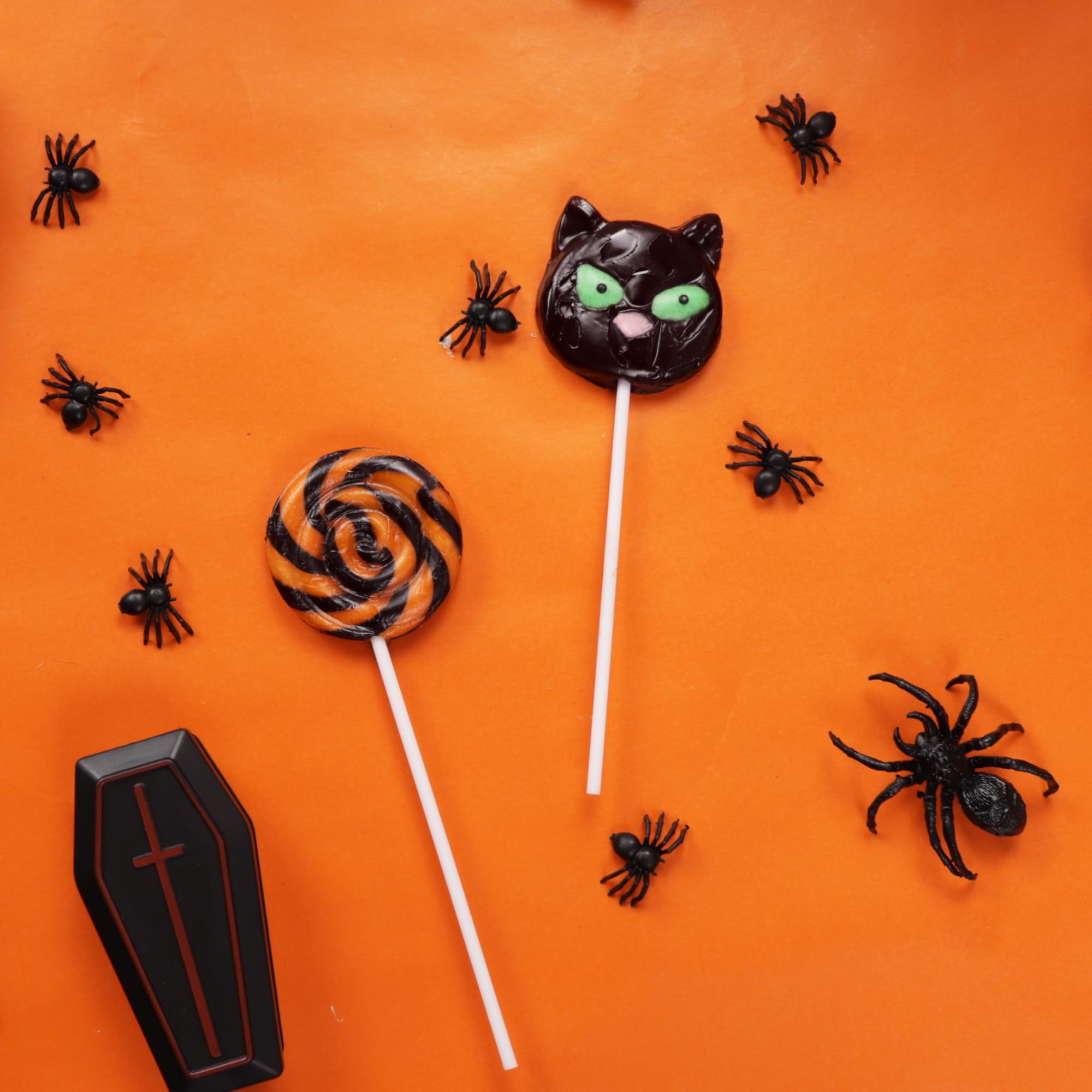 Einzeln verpackte Halloween-Lutscher, Süßigkeiten-Wirbel und Katzen-Saugnäpfe, Süßigkeiten- oder Leckerei-Bonbons, 24 Stück
