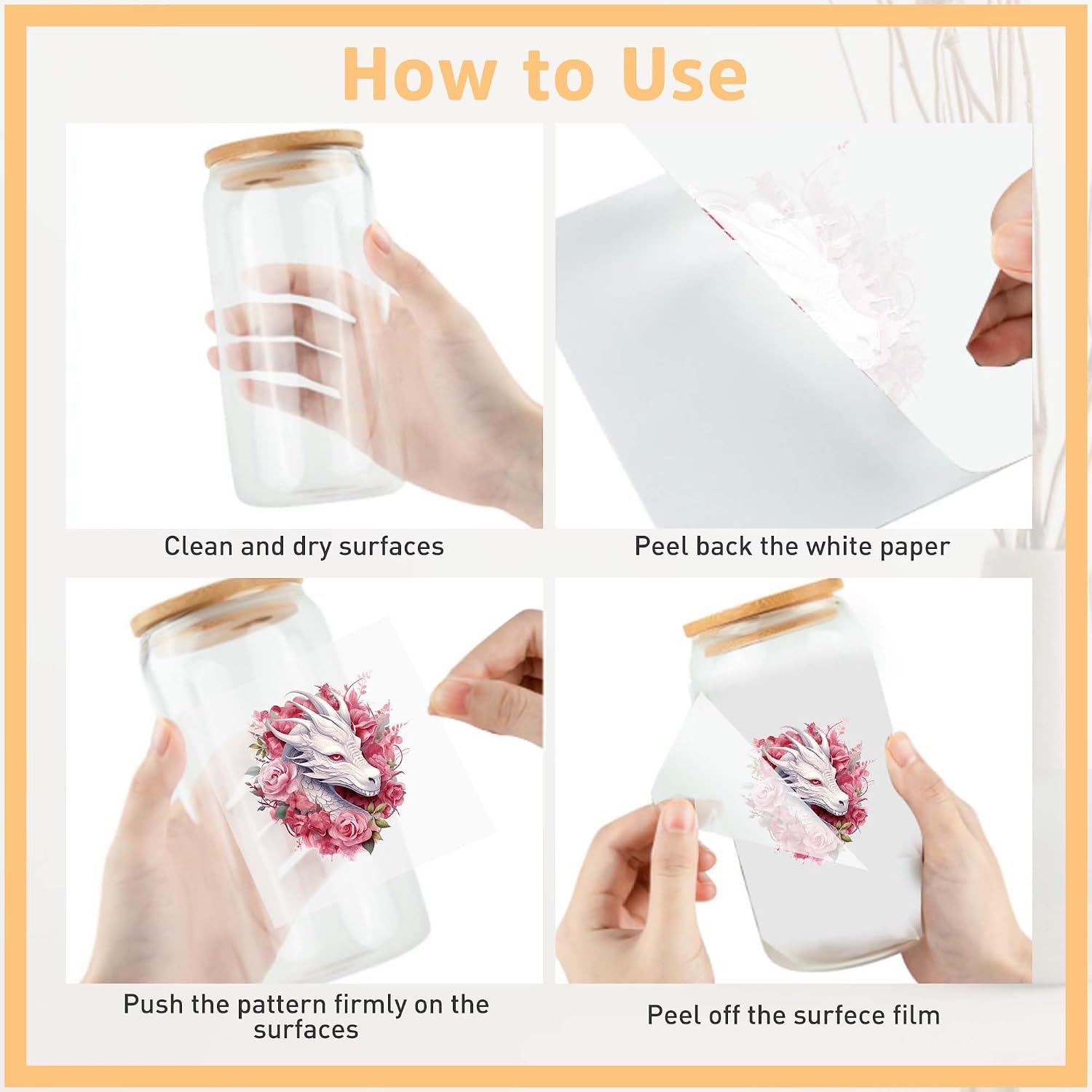 Dragon UV DTF Cup Wraps - 20 Sheet Animal UV DTF Transfer Stickers, Dragon UVDTF Cup Wraps for Glass, Waterproof Transfer Sticker, DIY Crafts for Friends