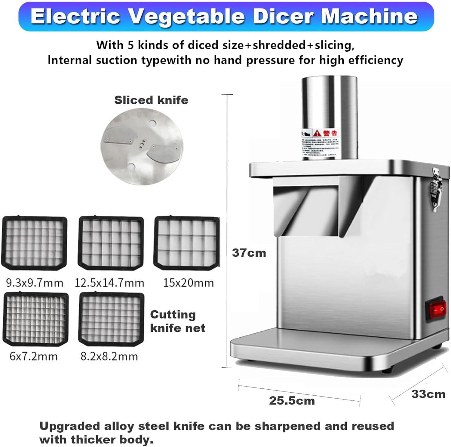 Cortador eléctrico de Frutas y Verduras Cortador Comercial de Verduras Picador eléctrico de Alimentos Cortados en Cubitos/rebanados de 250W con moldes para,
