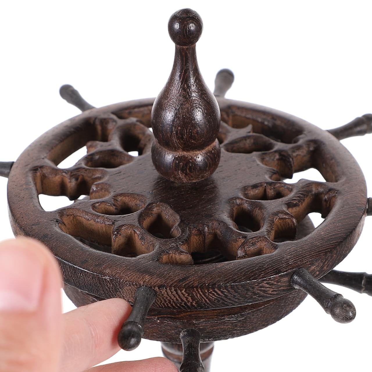 OATIPHO Vintage Round Base Pen Holder Wooden Brush Pen Rack Rotating Desk Organizer for Calligraphy and Office Storage 16.14In Height - Image 4