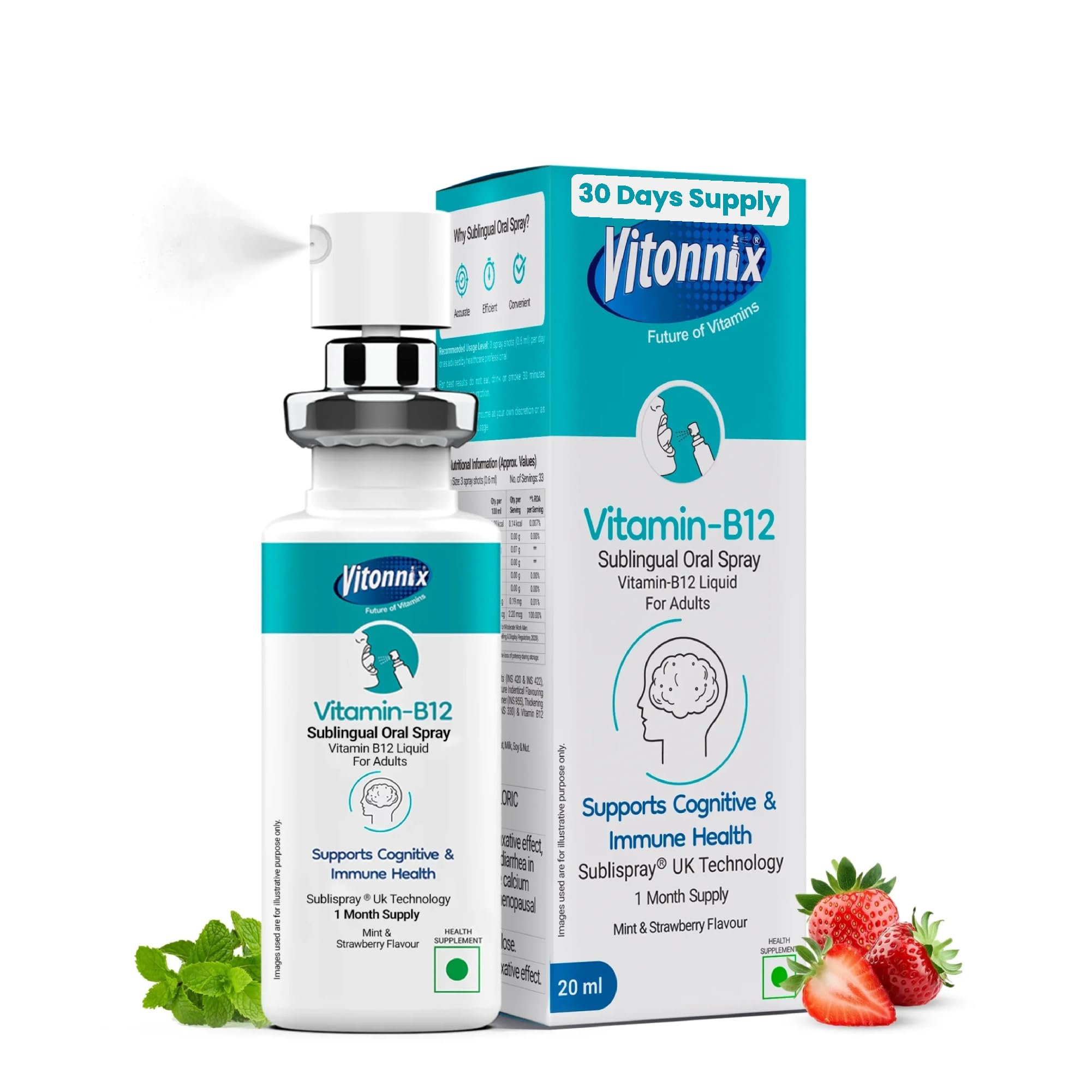 Vitamin B12 | Under the Tongue Sublingual Spray | Helps Relieve Numbness, Tingling Sensation & Brain Fog | For Memory, Brain, Heart & Nervous System | 20ml | 1 Month Supply